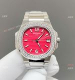 GR factory Replica Patek Philippe Nautilus 32mm Dragon Fruit Dial with Diamonds